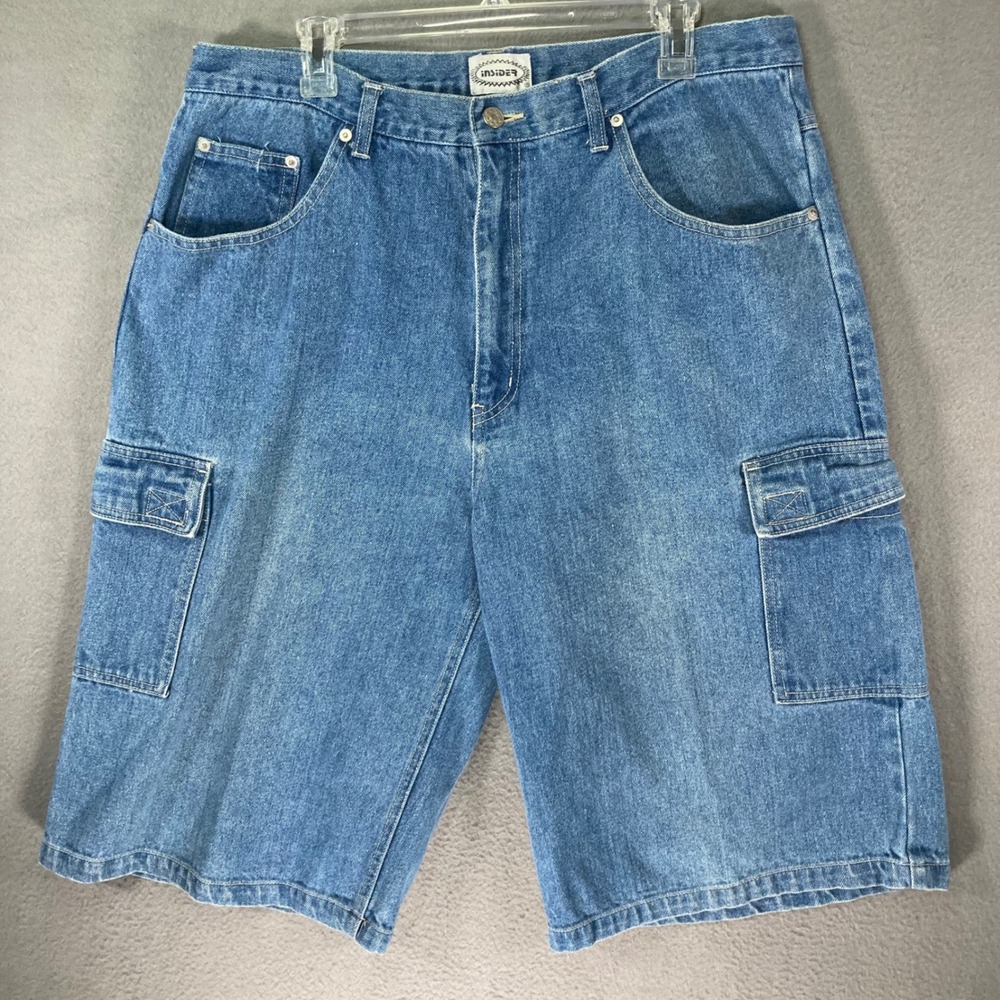Insider Mens Denim Cargo Shorts Blue Wash Size 36 Skater‎ Cargo Pockets Baggy